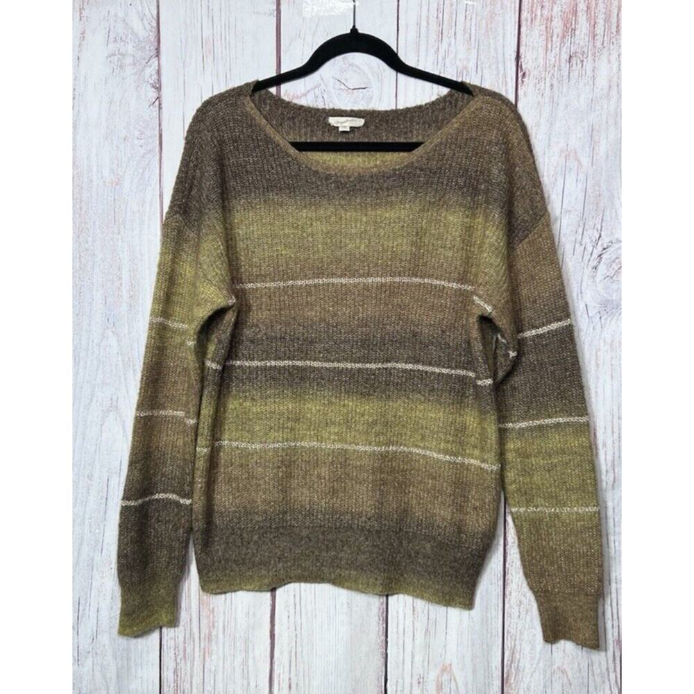 Mystree Women’s Striped Knit Sweater Wool Blend Long Sleeve Round Neck Brown M